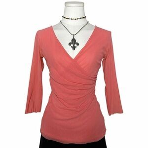 Coral V-Neck Women's Mesh Top